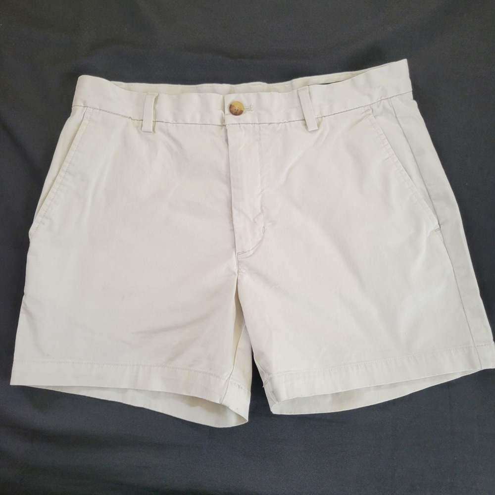Vineyard Vines Mens Breaker Shorts Khaki Tan Chino Stretch Size 32 7 Inch Inseam